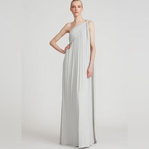 HALSTON PRIYA KNIT PLEATED GOWN Silver One Shoulder Size 6